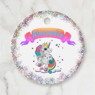 Einhorn und Regenbogen Glitzer Geburtstag Geschenkanhänger