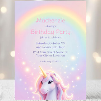 Einhorn und Regenbogen Glitzer Geburtstagsfeier Einladung
