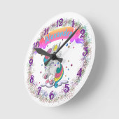 Einhorn und Regenbogen-Glitzer Runde Wanduhr (Winkel)