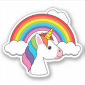 Einhorn und Regenbogen mit Wolken Kawaii Aufkleber (Vorderseite)