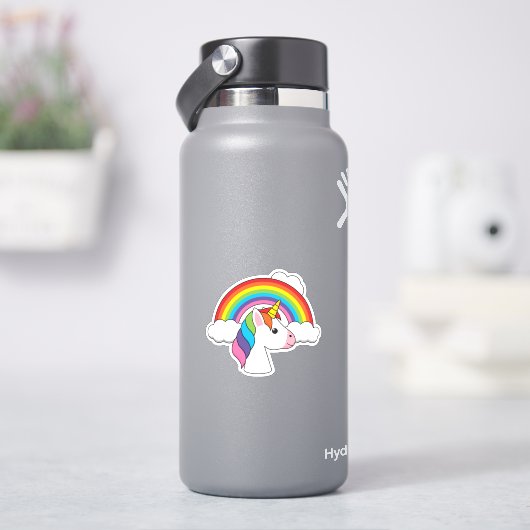 Einhorn und Regenbogen mit Wolken Kawaii Aufkleber (HydroFlask)