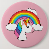 Einhorn und Regenbogen mit Wolken Kawaii Button (Vorderseite)