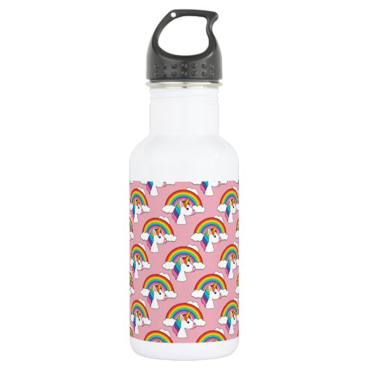 Einhorn und Regenbogen mit Wolken Kawaii Edelstahlflasche (Vorderseite)