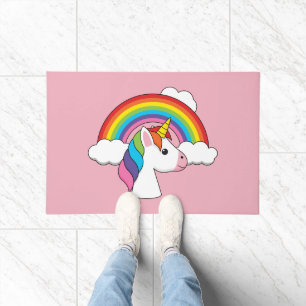 Einhorn und Regenbogen mit Wolken Kawaii Fußmatte