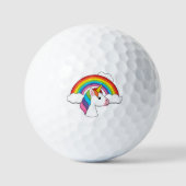 Einhorn und Regenbogen mit Wolken Kawaii Golfball (Vorderseite)