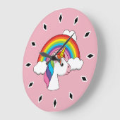 Einhorn und Regenbogen mit Wolken Kawaii Große Wanduhr (Winkel)