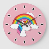 Einhorn und Regenbogen mit Wolken Kawaii Große Wanduhr (Vorderseite)