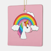 Einhorn und Regenbogen mit Wolken Kawaii Keramikornament (Links)