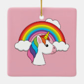 Einhorn und Regenbogen mit Wolken Kawaii Keramikornament (Rückseite)