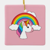 Einhorn und Regenbogen mit Wolken Kawaii Keramikornament (Vorderseite)