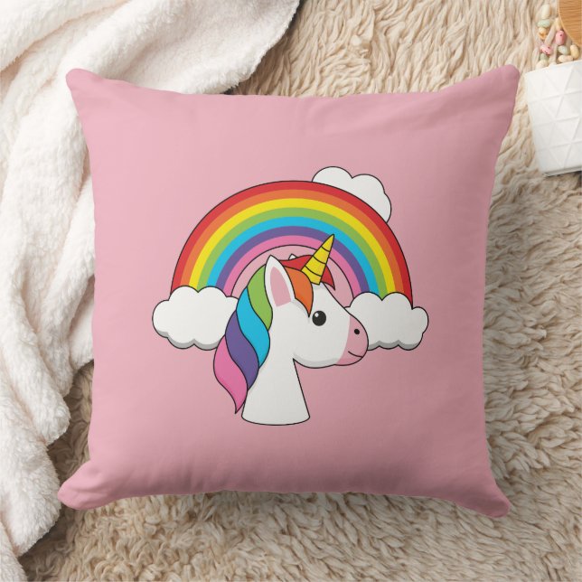 Einhorn und Regenbogen mit Wolken Kawaii Kissen (Decke)