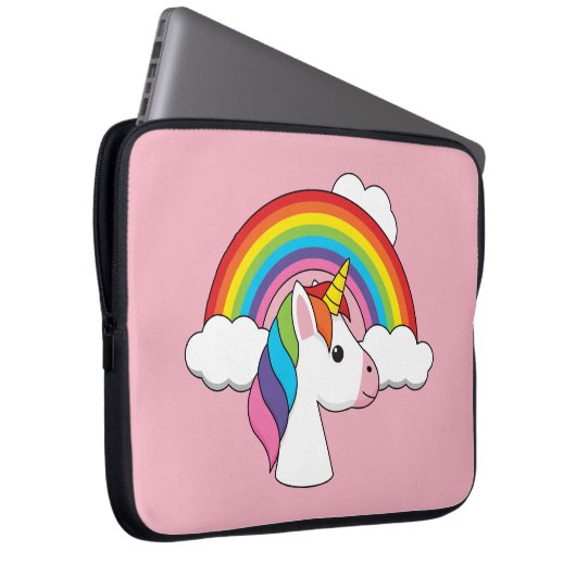 Einhorn und Regenbogen mit Wolken Kawaii Laptopschutzhülle (Vorne Rechts)
