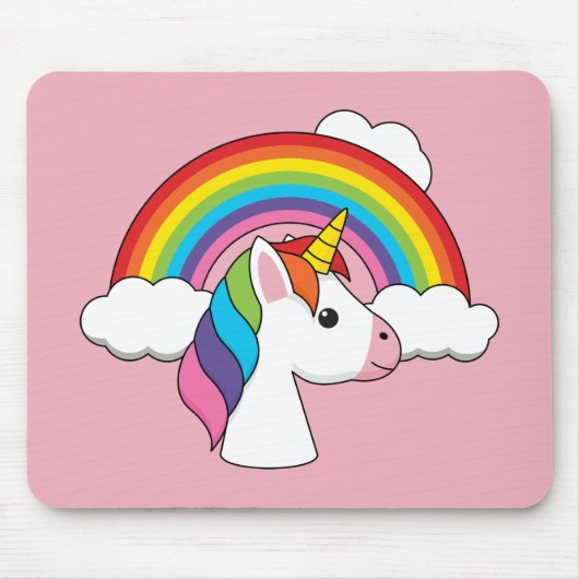 Einhorn und Regenbogen mit Wolken Kawaii Mousepad (Vorne)