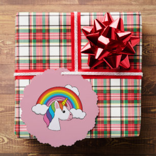 Einhorn und Regenbogen mit Wolken Kawaii Ornament Karte