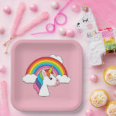 Einhorn und Regenbogen mit Wolken Kawaii Pappteller (Party)
