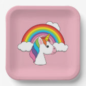 Einhorn und Regenbogen mit Wolken Kawaii Pappteller (Vorderseite)