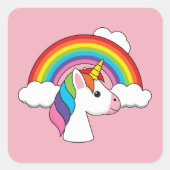 Einhorn und Regenbogen mit Wolken Kawaii Quadratischer Aufkleber (Vorderseite)