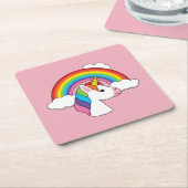 Einhorn und Regenbogen mit Wolken Kawaii Rechteckiger Pappuntersetzer (angewinkelt)