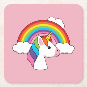 Einhorn und Regenbogen mit Wolken Kawaii Rechteckiger Pappuntersetzer