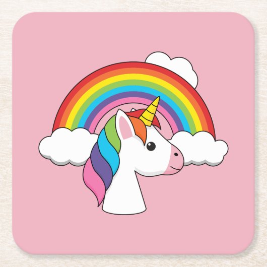 Einhorn und Regenbogen mit Wolken Kawaii Rechteckiger Pappuntersetzer (Vorderseite)