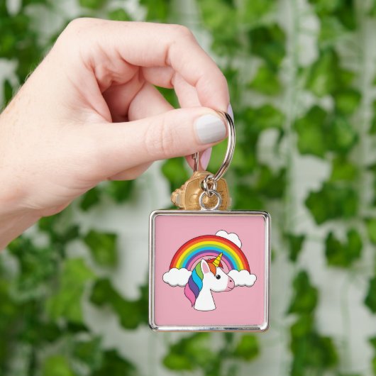 Einhorn und Regenbogen mit Wolken Kawaii Schlüsselanhänger (Hand)