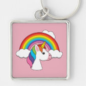 Einhorn und Regenbogen mit Wolken Kawaii Schlüsselanhänger (Vorne)