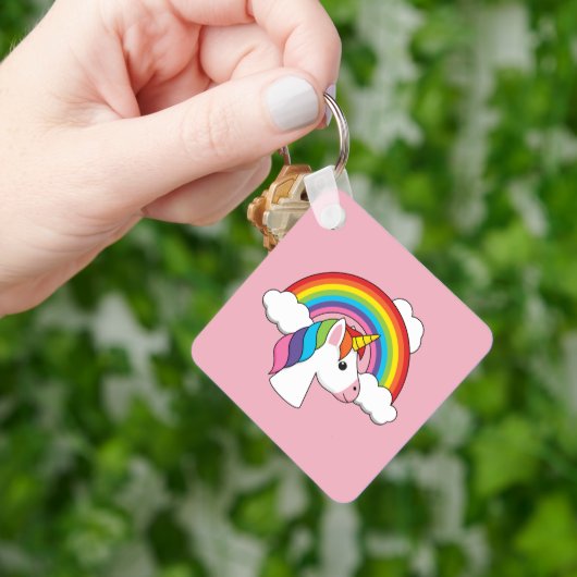 Einhorn und Regenbogen mit Wolken Kawaii Schlüsselanhänger (Hand)
