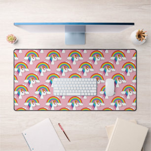 Einhorn und Regenbogen mit Wolken Kawaii Schreibtischunterlage