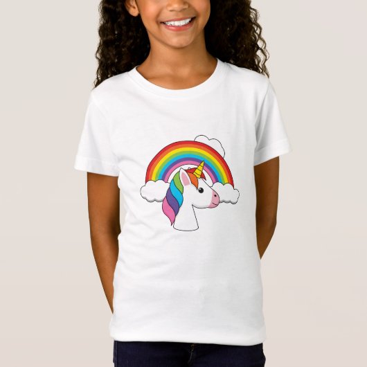 Einhorn und Regenbogen mit Wolken Kawaii T-Shirt (Vorderseite)