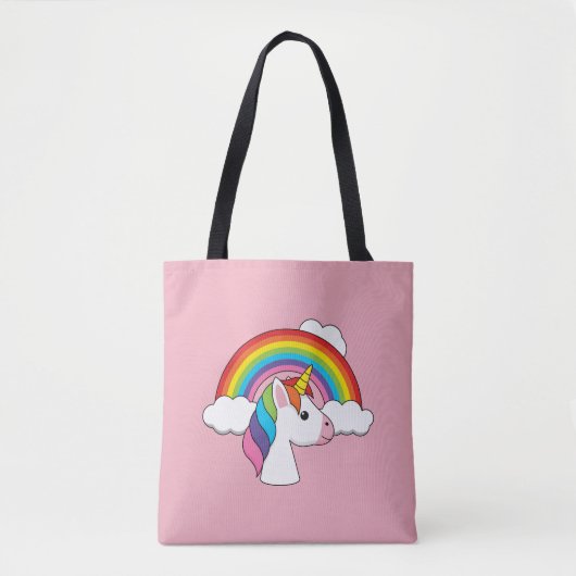 Einhorn und Regenbogen mit Wolken Kawaii Tasche (Vorderseite)