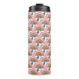 Einhorn und Regenbogen mit Wolken Kawaii Thermosbecher