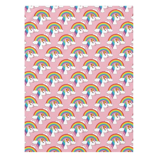 Einhorn und Regenbogen mit Wolken Kawaii Tischdecke (Vorderseite)