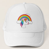 Einhorn und Regenbogen mit Wolken Kawaii Truckerkappe (Vorderseite)