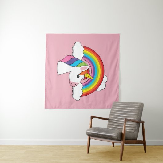 Einhorn und Regenbogen mit Wolken Kawaii Wandteppich (Beispiel (Horizontal))