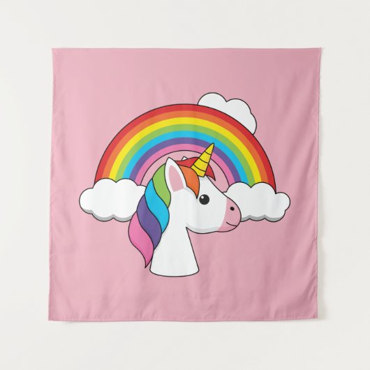 Einhorn und Regenbogen mit Wolken Kawaii Wandteppich (Vorderseite)
