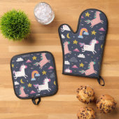 Einhorn und Regenbogen Ofenhandschuh & Topflappen-Set (Oben Unten)