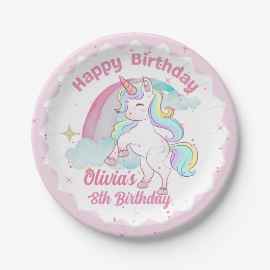 Einhorn- und Regenbogen-Party 7" oder 9"-Papier-Te Pappteller (Vorderseite)