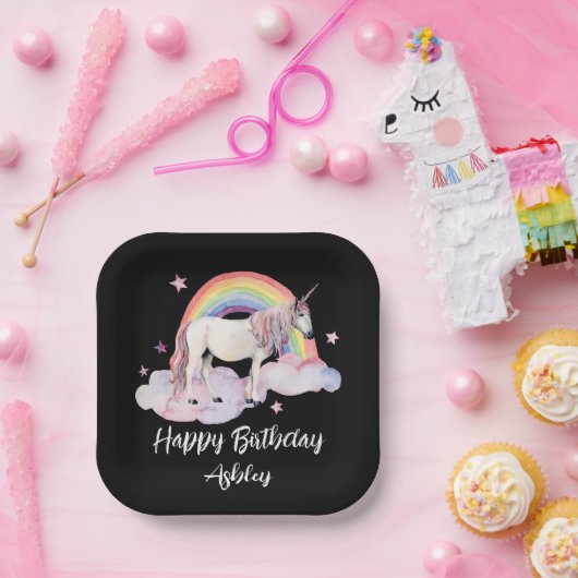Einhorn und Regenbogen Personalisiert Pappteller (Party)