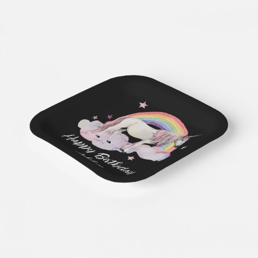 Einhorn und Regenbogen Personalisiert Pappteller (Gewinkelt)