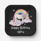 Einhorn und Regenbogen Personalisiert Pappteller (Vorderseite)