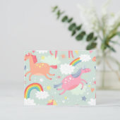 Einhorn und Regenbogen Postkarte (Stehend Vorderseite)