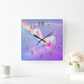 Einhorn und Regenbogen Quadratische Wanduhr (Zuhause)