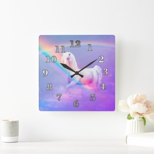 Einhorn und Regenbogen Quadratische Wanduhr (Zuhause)