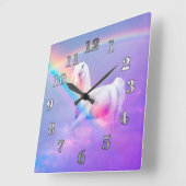 Einhorn und Regenbogen Quadratische Wanduhr (Winkel)