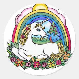 Einhorn und Regenbogen Runder Aufkleber