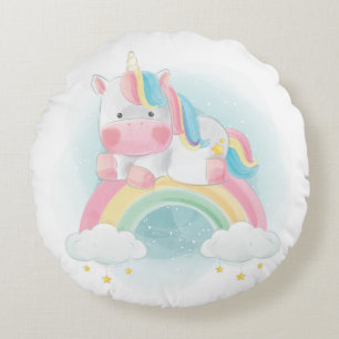 Einhorn und Regenbogen Rundes Kissen
