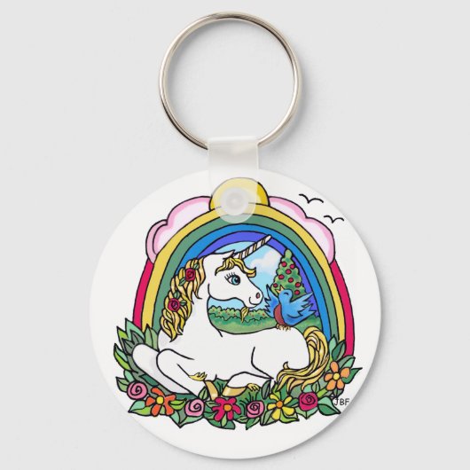 Einhorn und Regenbogen Schlüsselanhänger (Vorderseite)