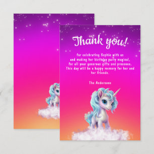 Einhorn und Rosa Vibrannter Sternenhimmel Dankeskarte