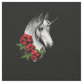 Einhorn und Rose Fantasy Goth Print Stoff (Nahaufnahme)