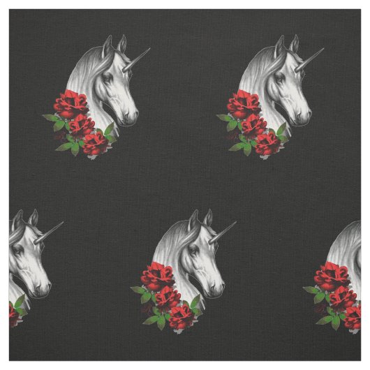 Einhorn und Rose Fantasy Goth Print Stoff (Muster)